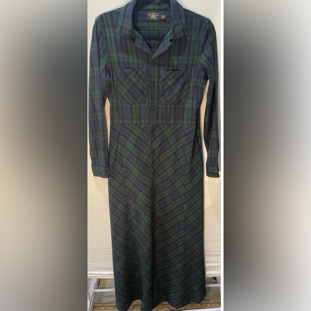VTG RR Double RL Ralph Lauren Black Watch Plaid Maxi Dress